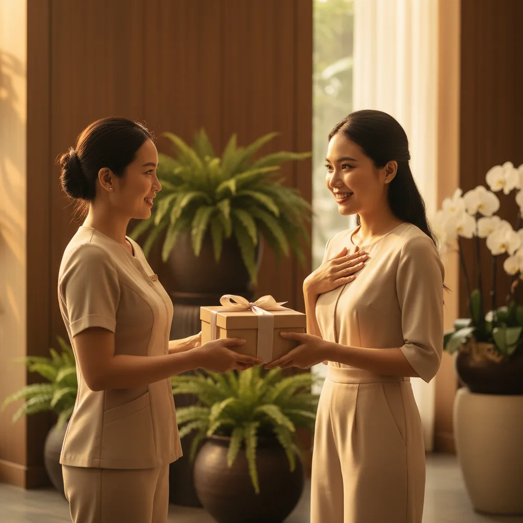 Dịch vụ gội đầu dưỡng sinh là quà tặng referral spa có giá trị cảm nhận cao nhưng chi phí vốn thấp.