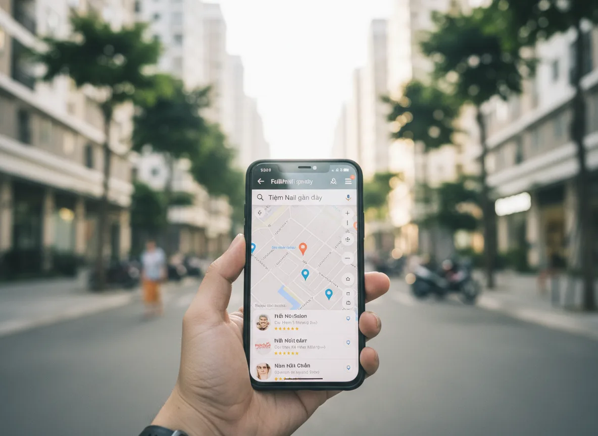 Điện thoại hiển thị biểu đồ hiệu suất Google Business Profile gồm cuộc gọi và chỉ đường.
