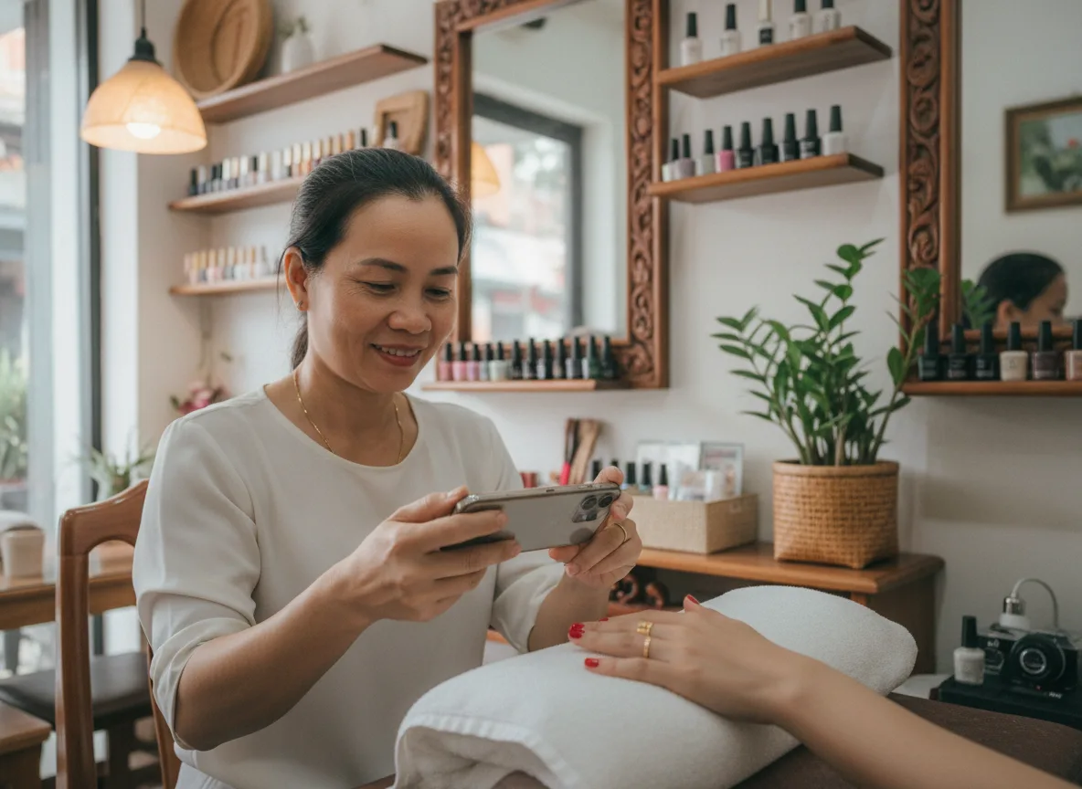 Giao diện tìm kiếm bản đồ trên điện thoại thông minh minh họa cho việc khách hàng tìm spa gần đây.