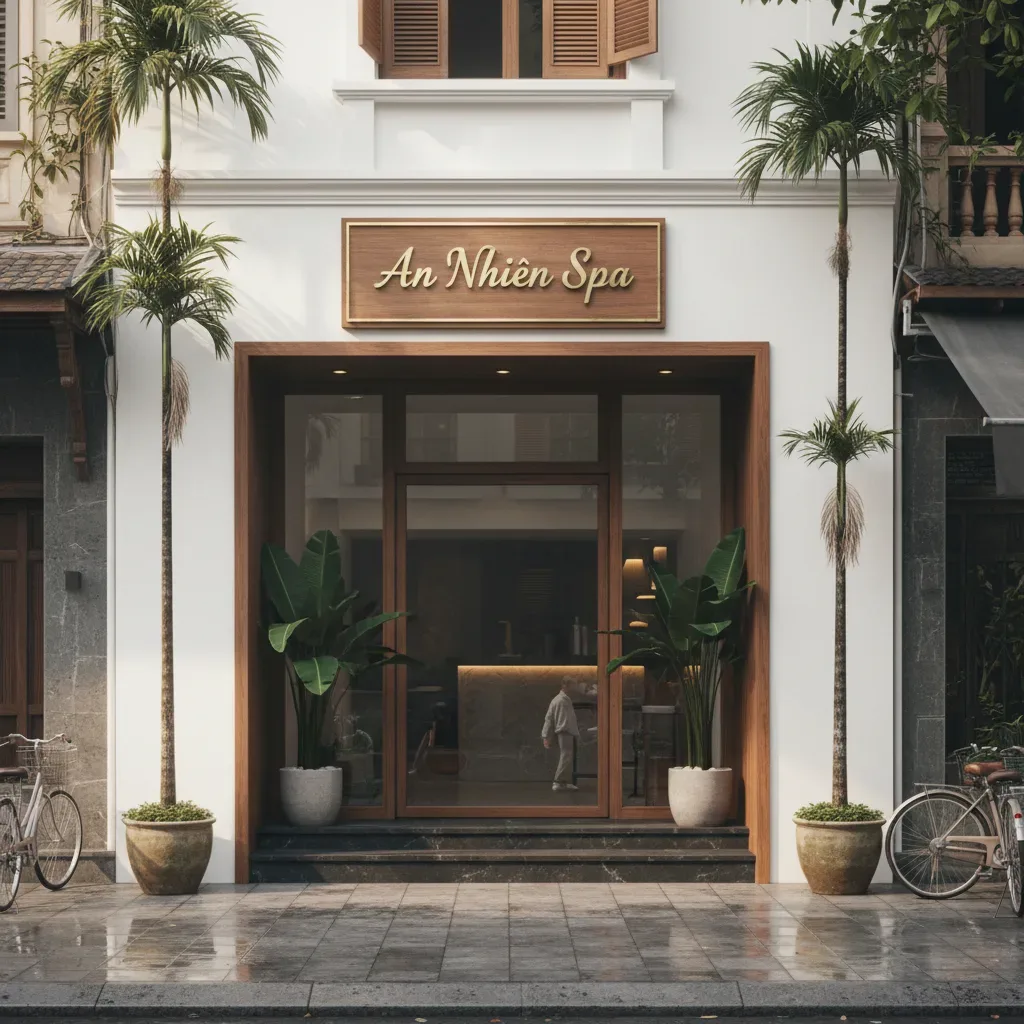 Khách hàng sử dụng điện thoại gắn trên xe máy để tìm đường đến spa gần đây qua Google Maps.