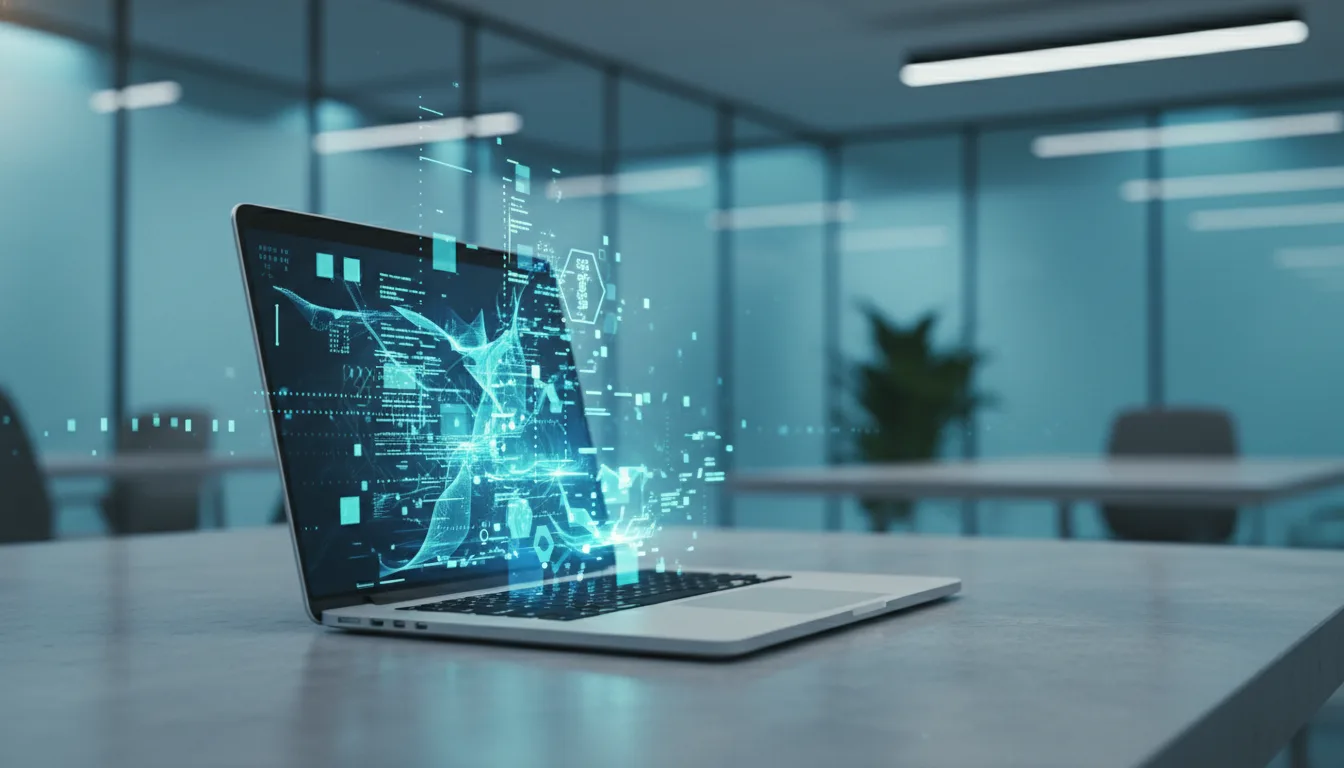 Không gian làm việc tối giản với laptop hiển thị báo cáo về cách sử dụng hashtag hiệu quả giúp tăng lượt truy cập tự nhiên cho website.