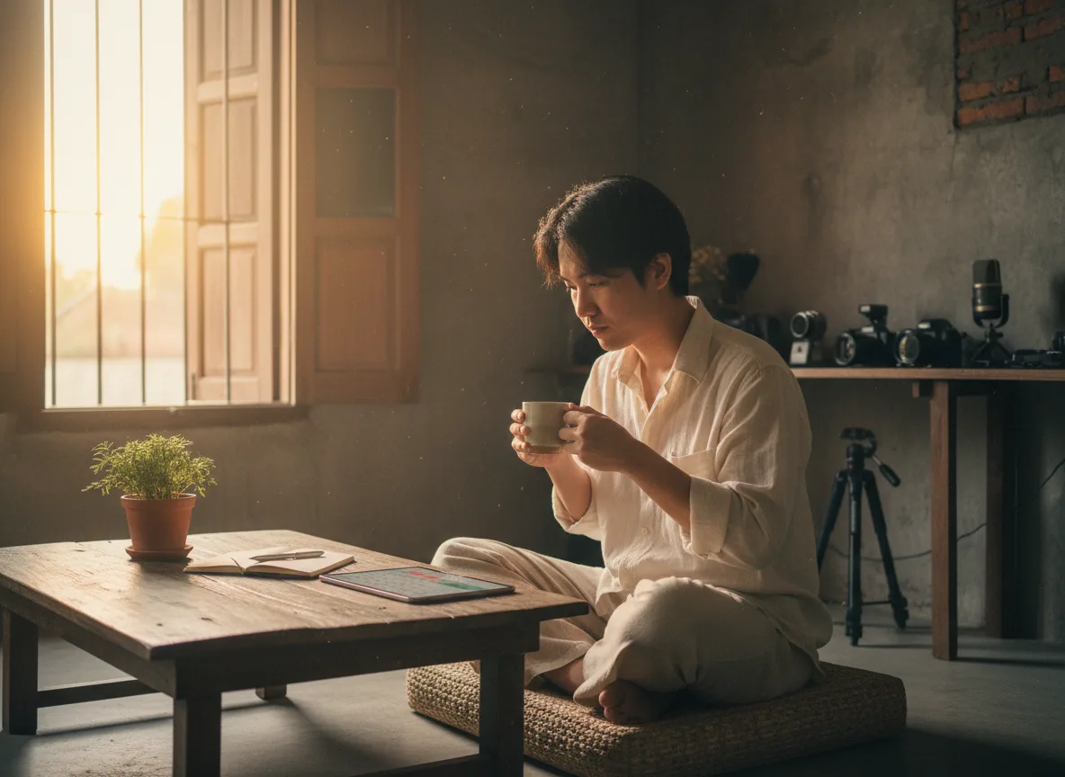 Người làm sáng tạo nội dung lên kế hoạch content marketing cho spa vào sáng sớm.