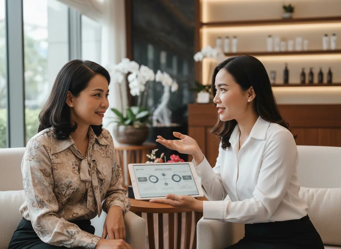 Chuyên gia tư vấn các giải pháp content marketing cho spa tại văn phòng hiện đại.