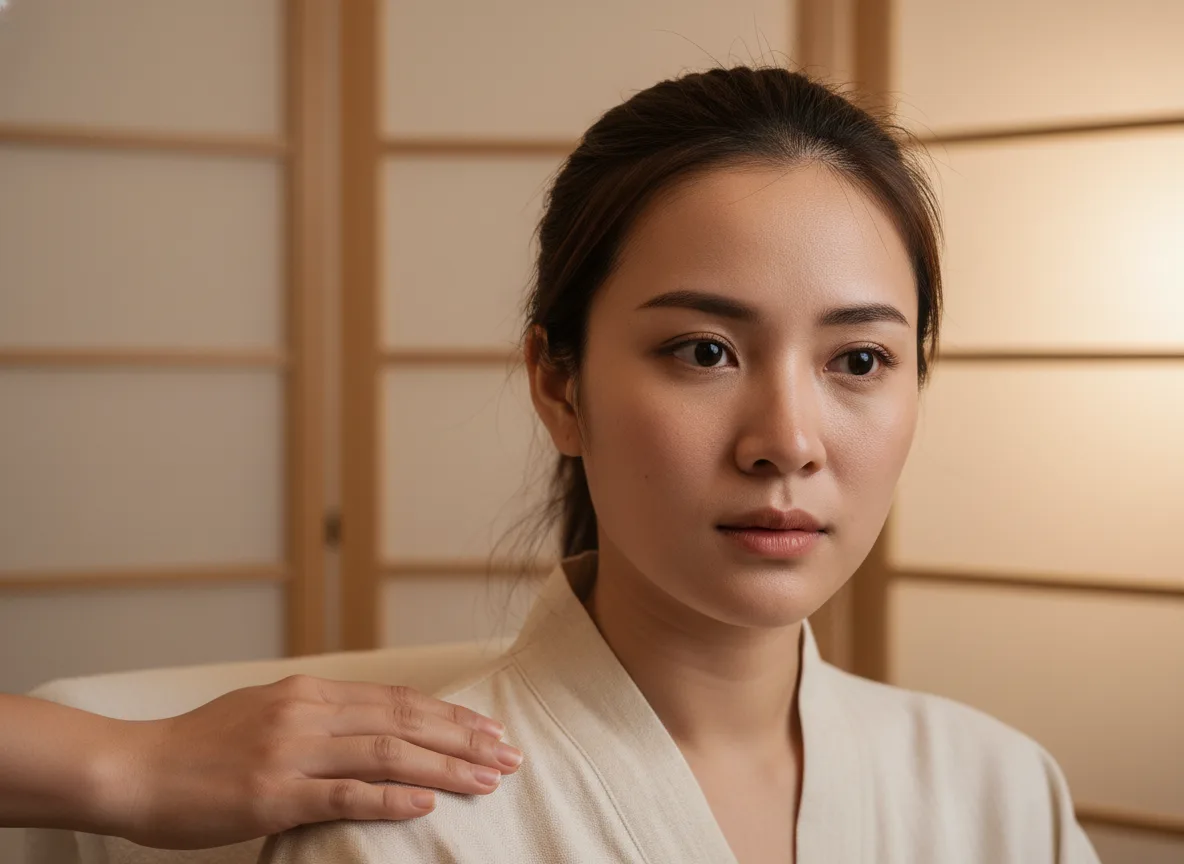 Khách hàng Việt Nam đang bày tỏ sự lo lắng về dịch vụ khi được nhân viên giải đáp tâm lý khách hàng spa tại quầy.