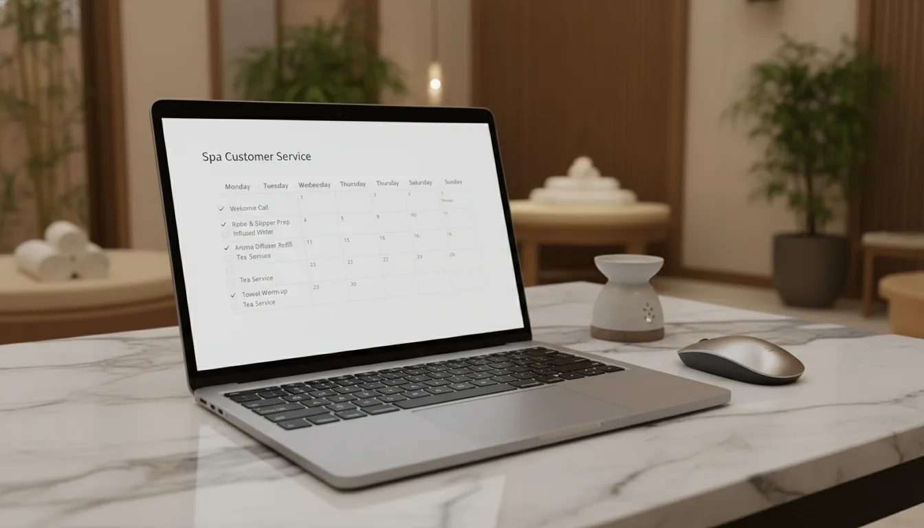 Màn hình laptop hiển thị lịch trình chăm sóc khách hàng sau làm cho Spa giúp nhân viên dễ dàng theo dõi tiến độ công việc hàng ngày.