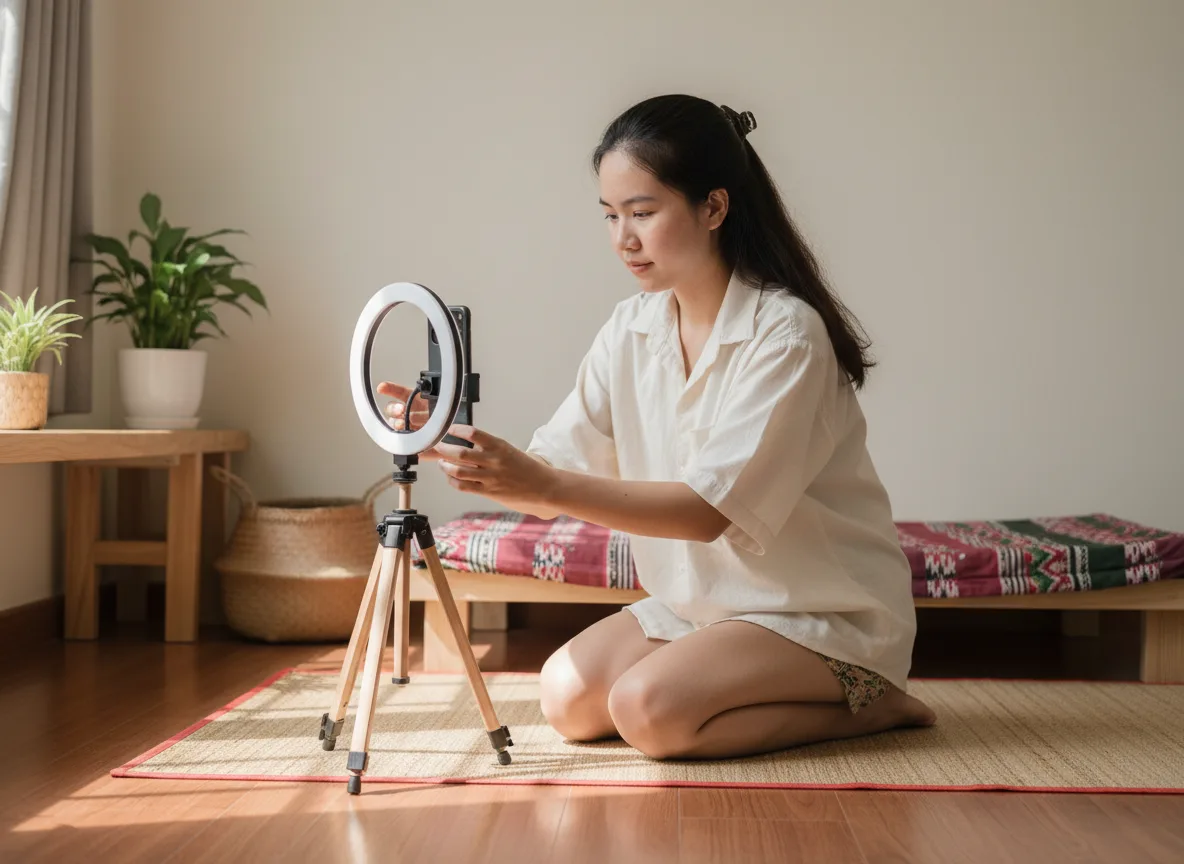 Nhà sáng tạo nội dung Việt Nam đang chuẩn bị công cụ quay chụp, ứng dụng AI Content Matrix cho Spa.
