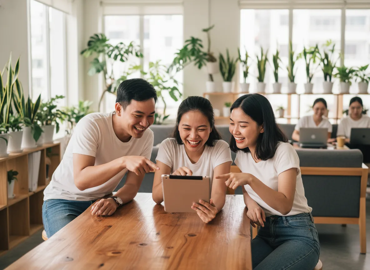Nhóm bạn trẻ công sở Việt Nam hào hứng chia sẻ tài liệu sạch không chữ, tìm hiểu giải pháp AI viết bài Maps lên top tìm kiếm.