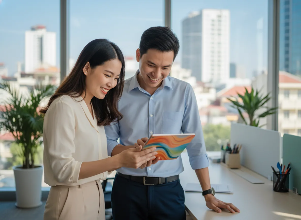 Đội ngũ marketing thảo luận về việc tối ưu hóa Chiến thuật gọng kìm Marketing qua các chiến dịch quảng cáo.