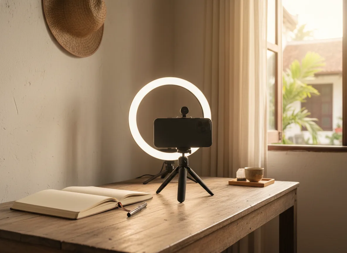 Góc setup quay video đơn giản hỗ trợ thực thi Chiến thuật gọng kìm Marketing một cách kỷ luật mỗi ngày.