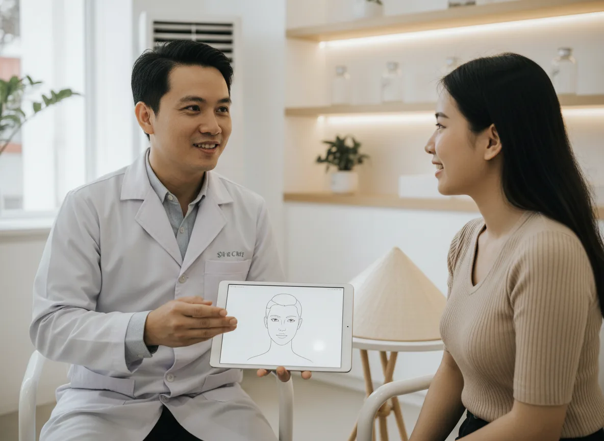 Bối cảnh chuẩn bị quay video chia sẻ kiến thức khoa học về chủ đề có nên xóa sửa chân mày.