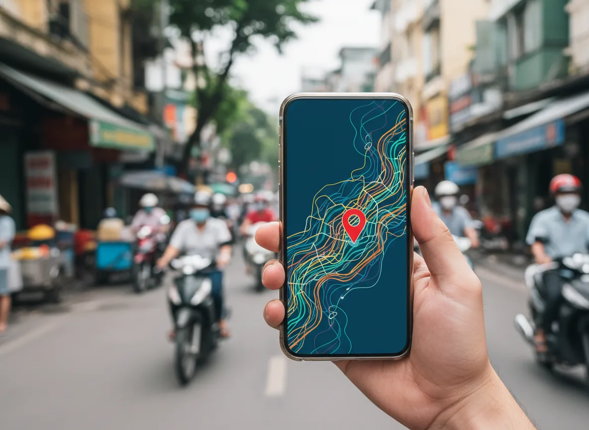 Điện thoại hiển thị bản đồ định vị hỗ trợ tối ưu hình ảnh SEO Maps cho doanh nghiệp địa phương.