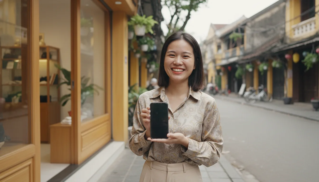 Chủ cửa hàng tại Hà Nội chụp ảnh sản phẩm nhằm tối ưu hình ảnh SEO Maps của mình.