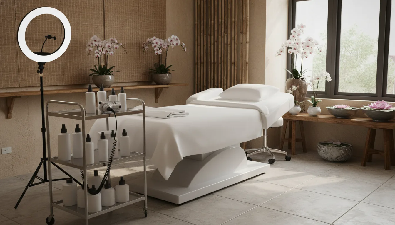 Không gian làm việc hiện đại và sạch sẽ chuẩn bị cho việc mở tiệm phun xăm.