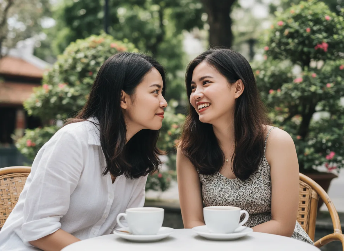 Khách hàng hài lòng ngắm nhìn đôi mắt đẹp tự nhiên sau khi phun mí mở tròng thành công.