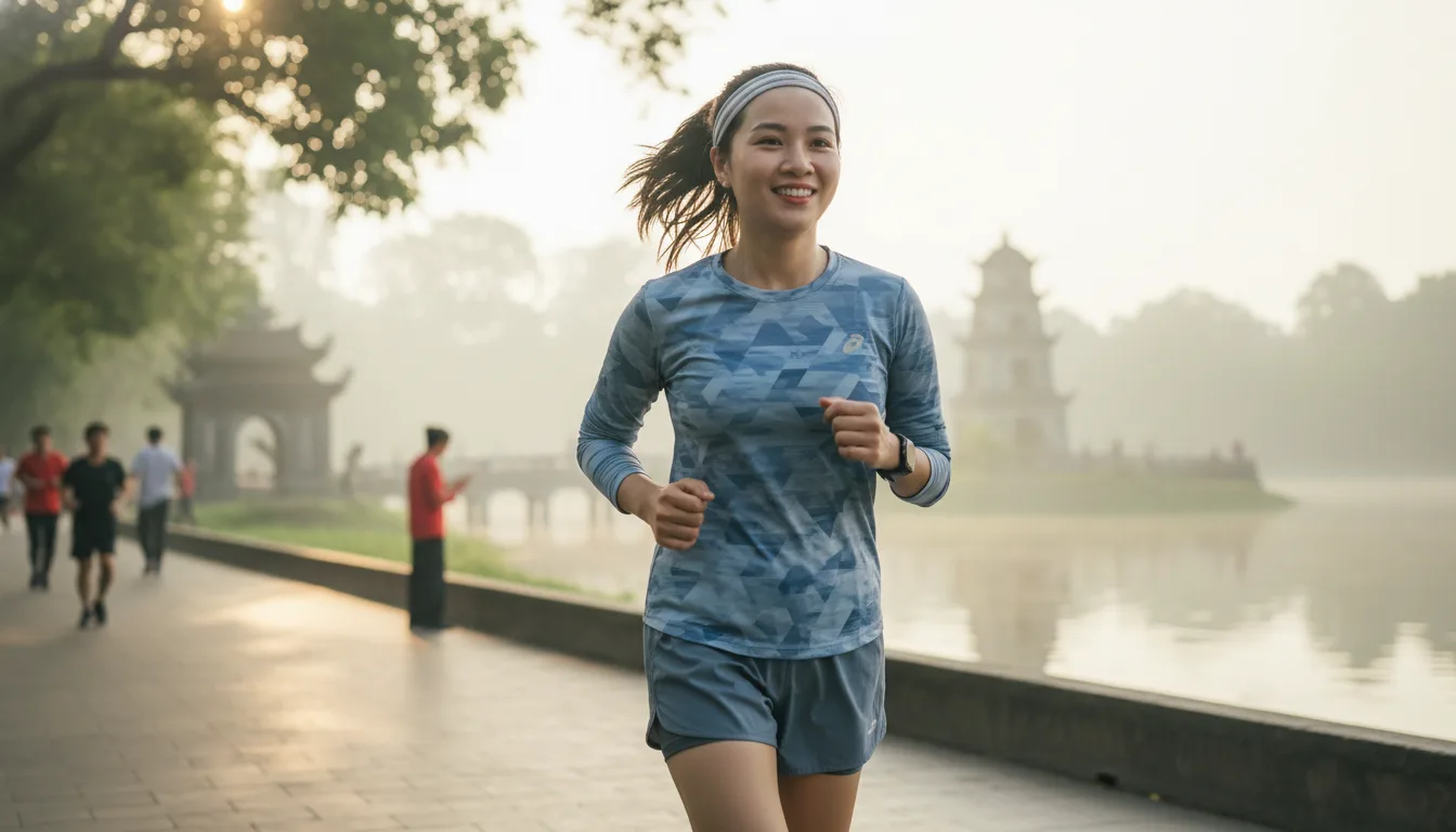 Vẻ đẹp khỏe khoắn của cô gái Việt chạy bộ buổi sáng với làn môi tươi tắn nhờ phun môi collagen.