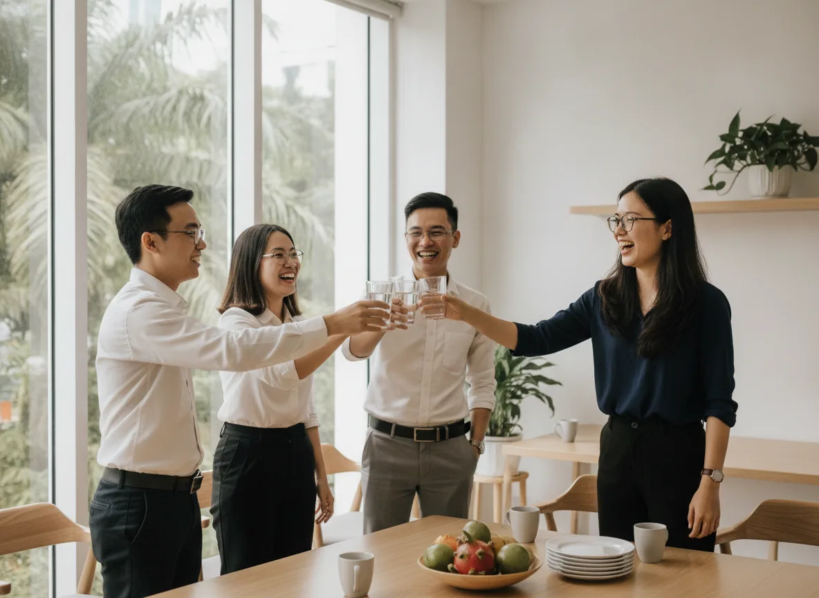 Đội ngũ vận hành chiến dịch AI Livestream Spa ăn mừng thành quả