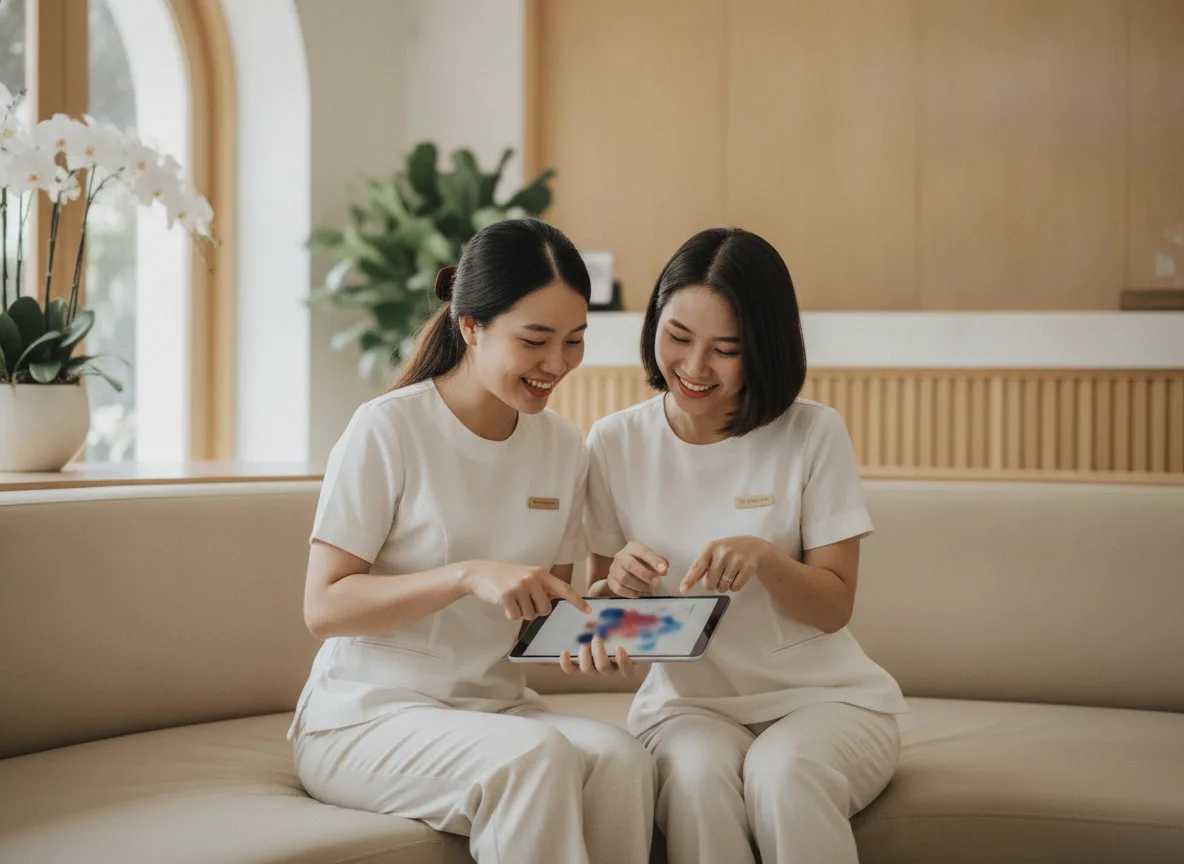Đội ngũ nhân viên thảo luận ý tưởng dựng video ngắn cho spa thu hút