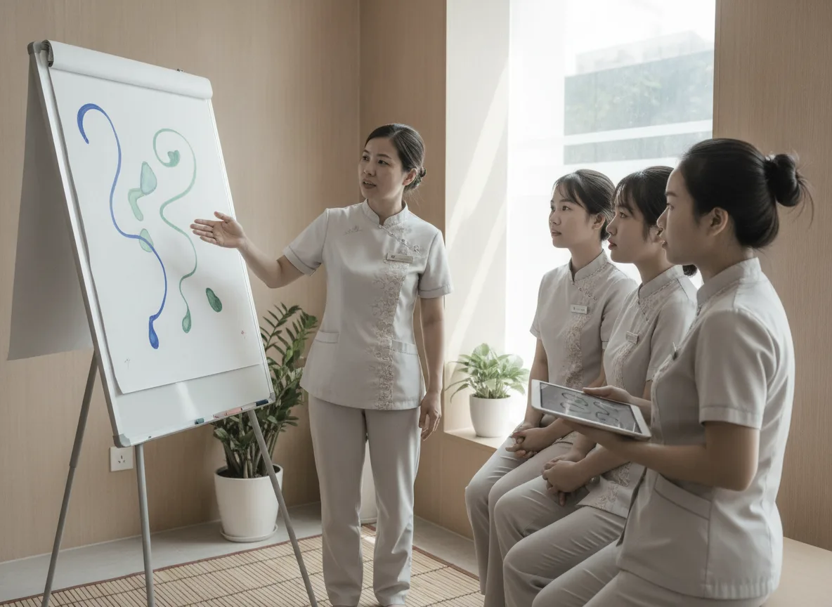 Các nhân viên spa người Việt đang tập trung học hỏi trong buổi đào tạo, nâng cao kỹ năng cho việc vận hành chuỗi Spa chuyên nghiệp.