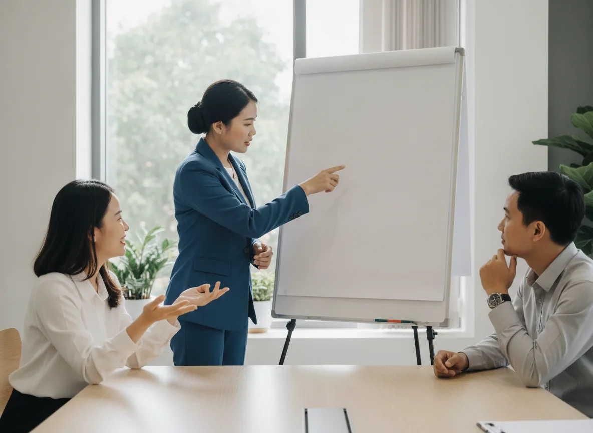 Nhóm chuyên gia Việt Nam đang họp bàn trong không gian văn phòng hiện đại, cùng nhau lập kế hoạch vận hành chuỗi Spa một cách bài bản.