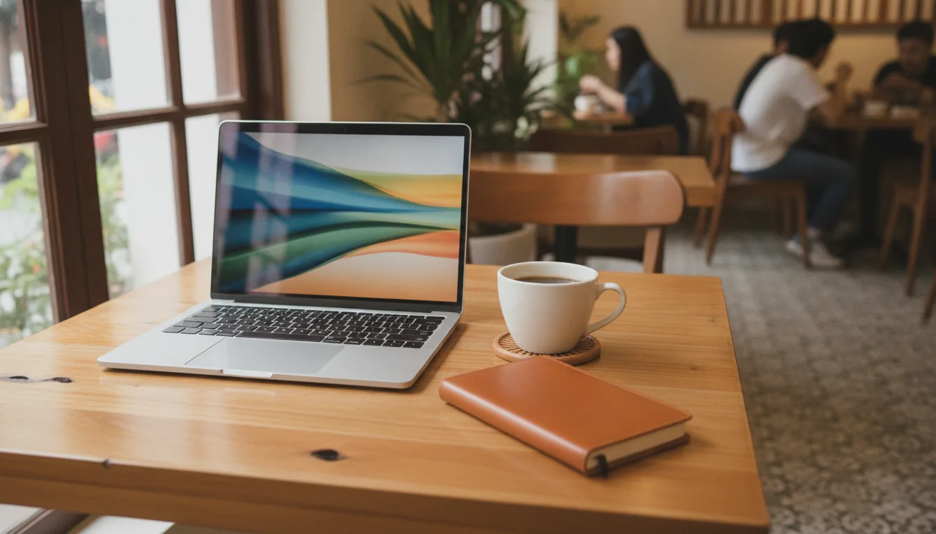 A clean workspace in a Hanoi cafe, demonstrating how a Pillar Cluster Spa strategy organizes topic clusters efficiently.