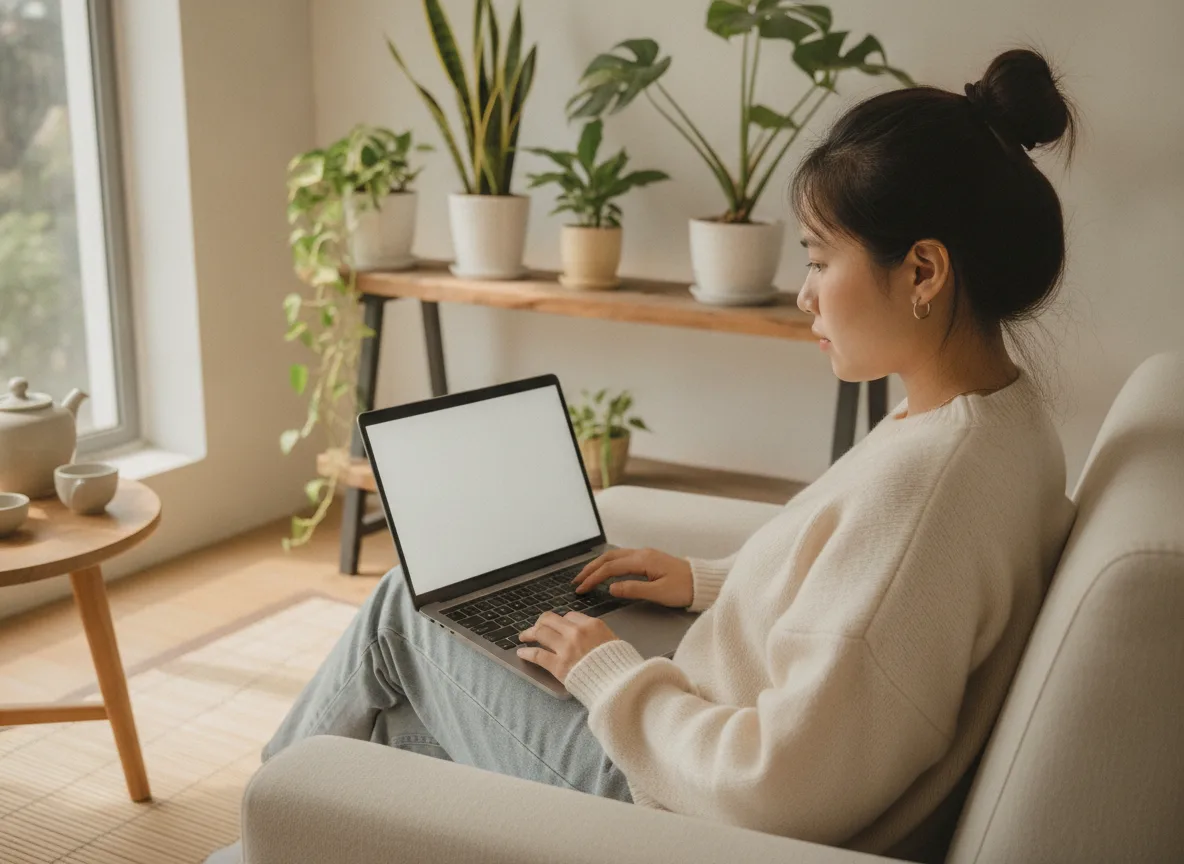A Vietnamese marketer researching topics at home for a comprehensive Pillar Cluster Spa content plan.