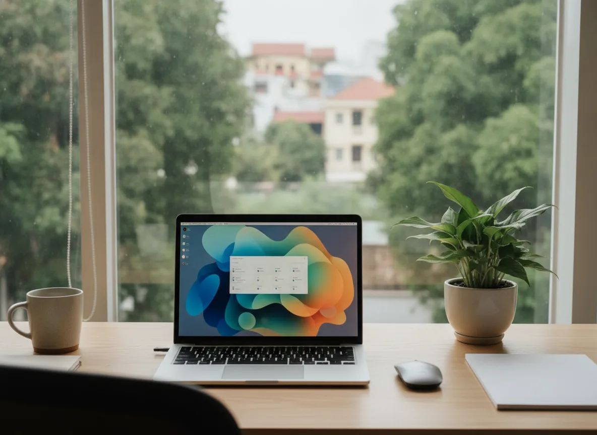 Màn hình laptop hiển thị giao diện phân tích phục vụ hoạt động quản trị danh tiếng spa tại văn phòng hiện đại.