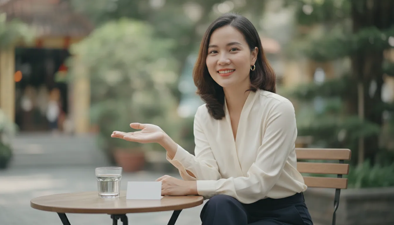 Nữ doanh nhân Việt Nam cười thân thiện tại quán cafe chia sẻ bí quyết vận hành spa bằng dữ liệu hiệu quả.