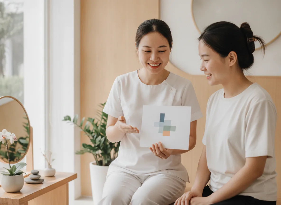 Chuyên viên spa Việt Nam tư vấn tận tâm cho khách hàng, minh họa hiệu quả của educational content cho spa.