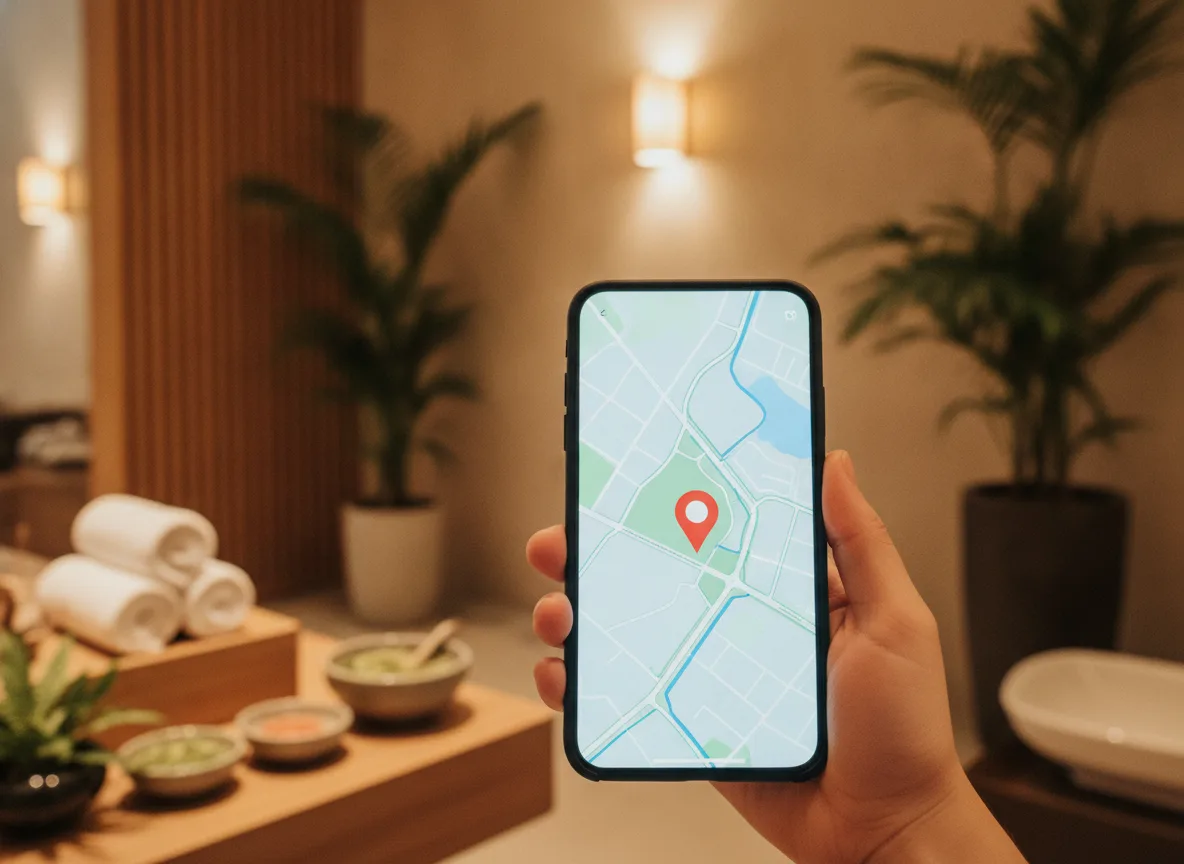 Màn hình điện thoại hiển thị ghim vị trí không chữ hỗ trợ đắc lực cho chiến lược SEO Local Spa.