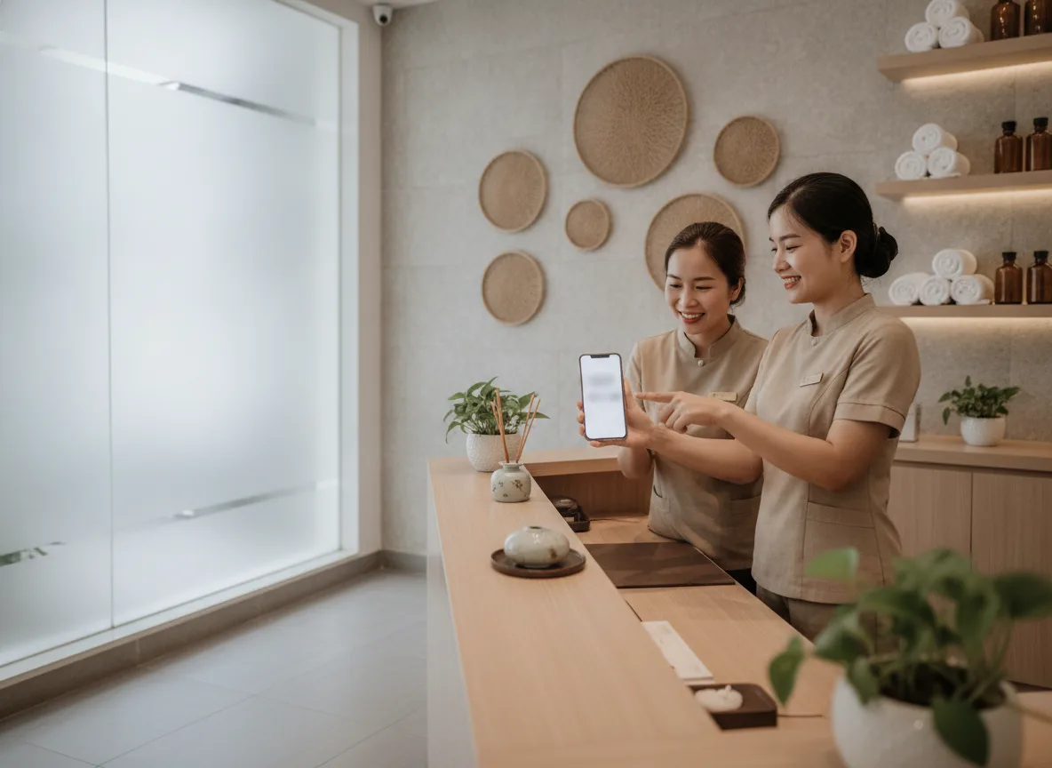 Khách hàng Việt Nam trải nghiệm dịch vụ đặt lịch tự động thông qua kịch bản Messaging AI Sales tại một spa.