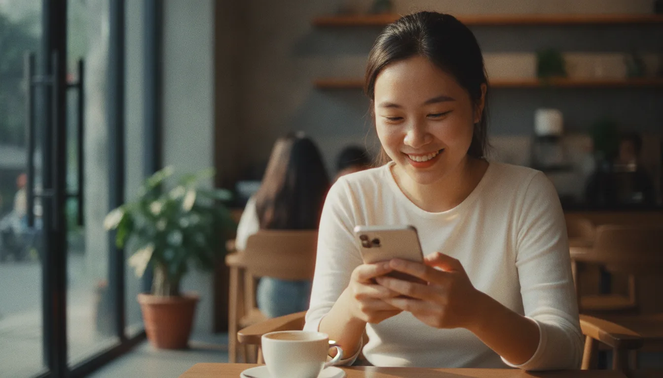 Chủ doanh nghiệp vui mừng đọc phản hồi của khách hàng áp dụng nghệ thuật kể chuyện feedback