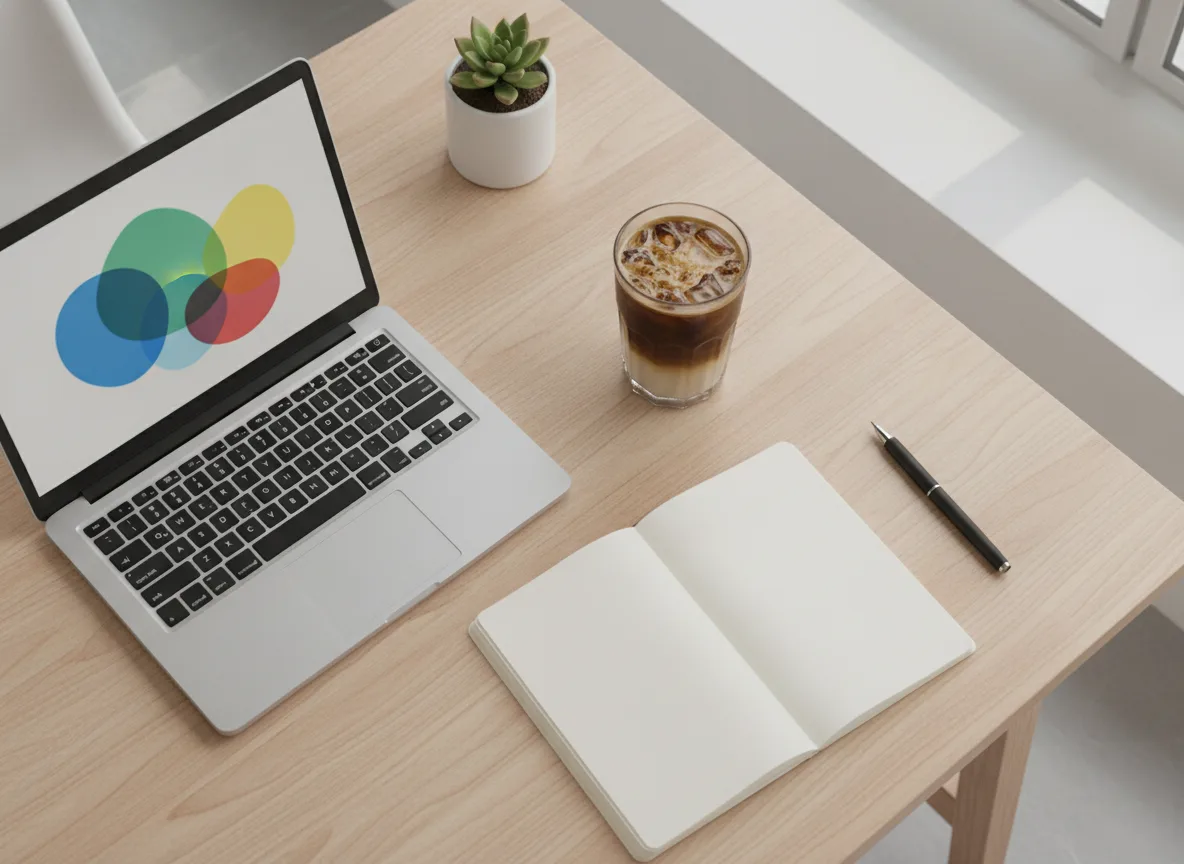 Không gian làm việc tại nhà với laptop hiển thị biểu đồ trừu tượng, minh họa cho việc phân tích dữ liệu bằng AI Upsell Spa.