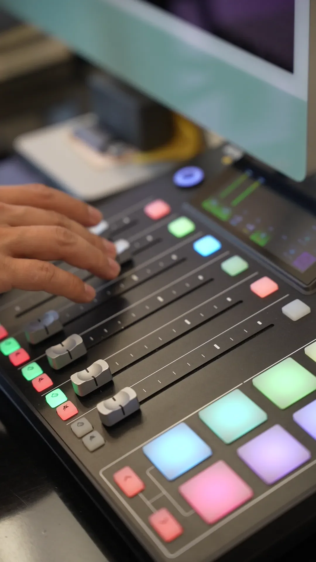 Hải Phạm chăm chú chỉnh tiếng tại bàn mix, cắt gọn phần mở đầu cho video quảng cáo ra khách của tiệm